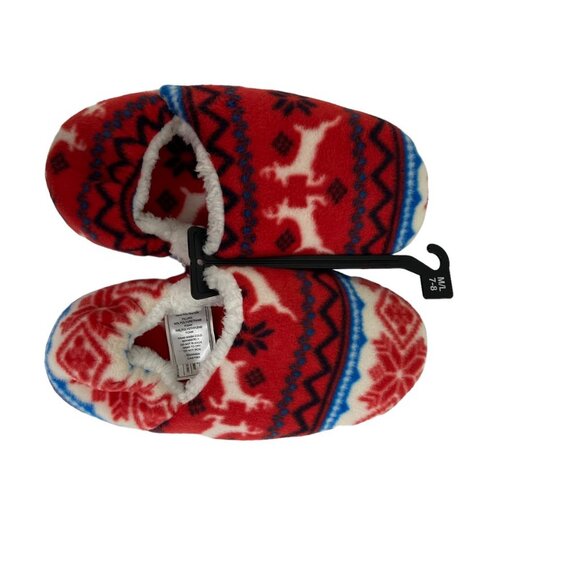 NEW Nordstrom Convertible Microfleece Slippers Red Bloom Reindeer Fair Isle Knit - Picture 4 of 7